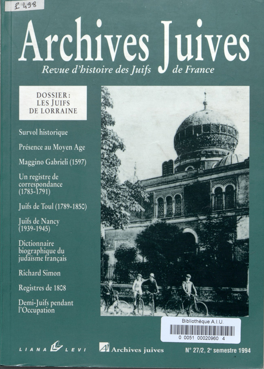 Archives juives n°27/2